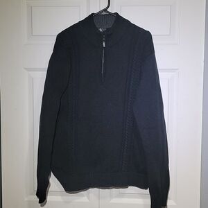 𝅺Calvin Klein Men's Black Long Sleeve Quarter Zip Cable Knit Sweater